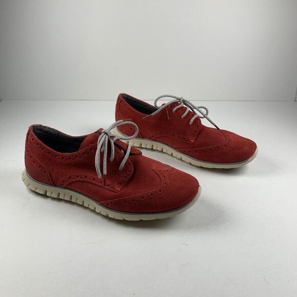Cole Haan Zerogrand W02765 Dress Shoes Women's US 6.5B Red Suede Wingtip Oxfords - Picture 1 of 11